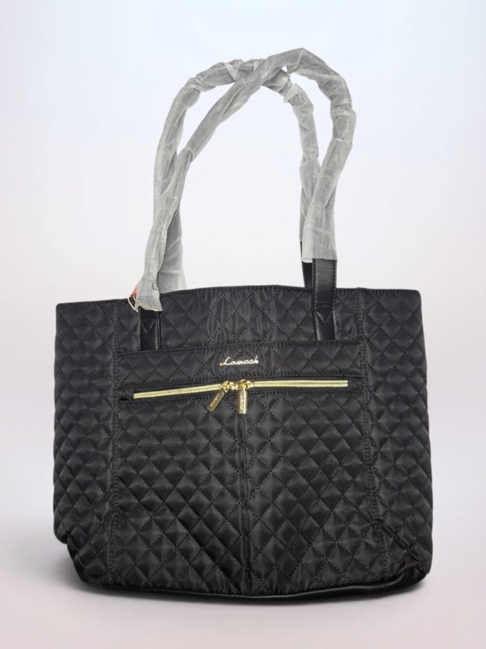 Lovevook Black Gold Quilted Work Laptop Tote Bag Purse with Clutch Bag
